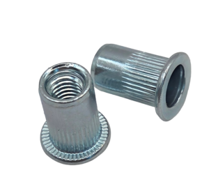 Steel ribbed flange head rivet nut with internal threads