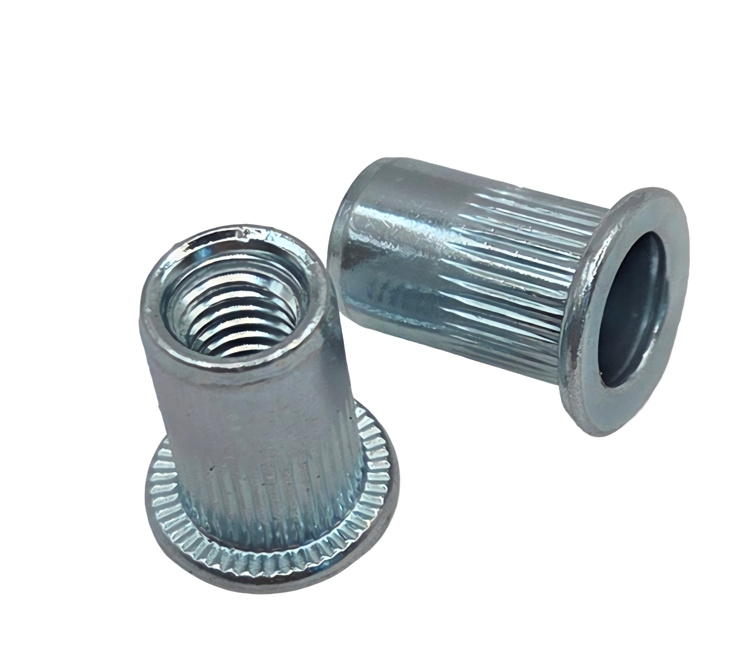 Steel ribbed flange head rivet nut with internal threads
