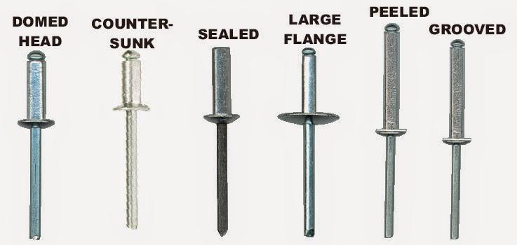 Dome head large flange and countersunk blind rivets