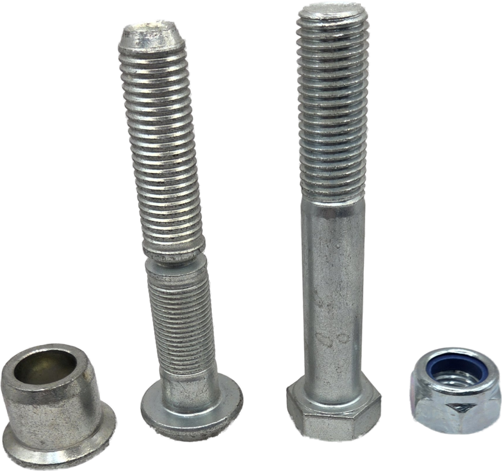Lockbolt pin and collar compared with a conventional bolt and nut for industrial fastening applications.